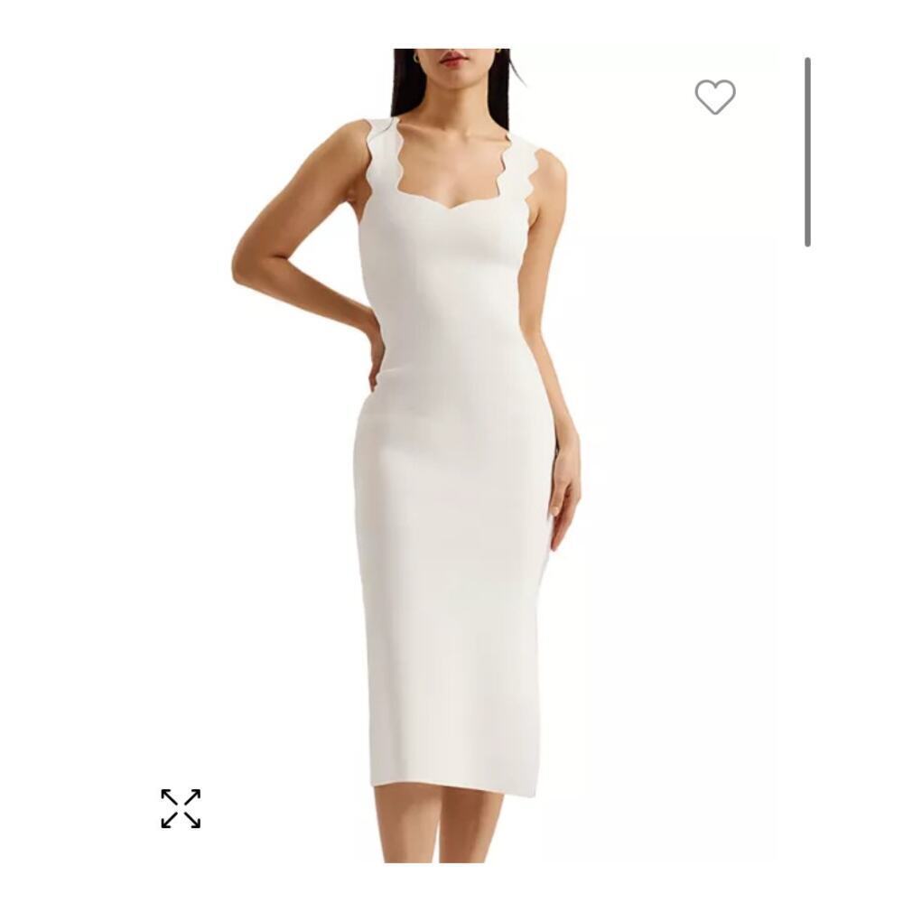 Ted Baker Sharmay Scallop Detail Midi Knit Dress White Size 1 / Small